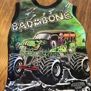 Grave Digger Bad To The Bone Monster Jam graphic kids tank top. Truck rally.
